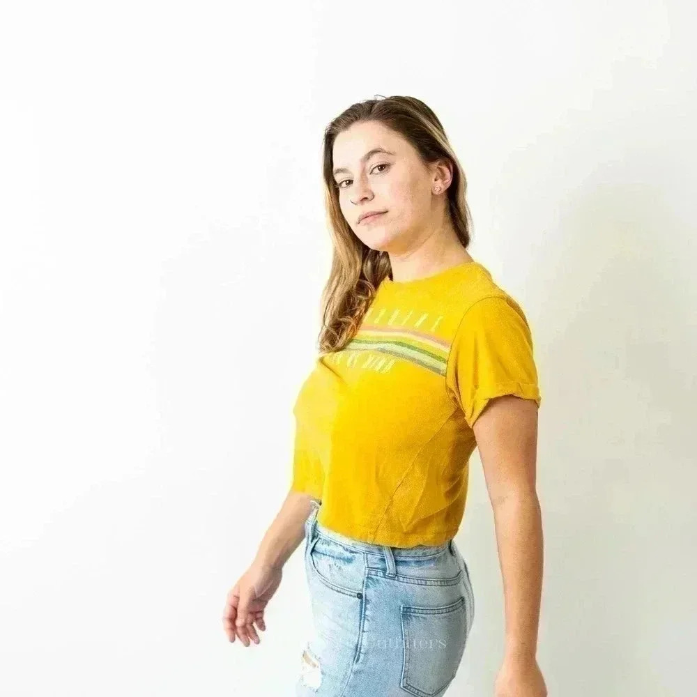 Vibe N' "Sunshine" Yellow Cropped Tee Shirt - Picture 4 of 6